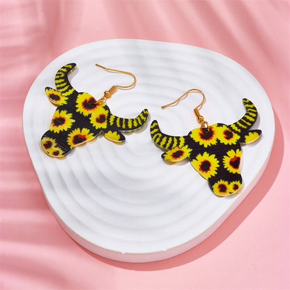 Sunflower Cow Drop Earrings Female Travel Cartoon Earrings Creative Art Jewelry