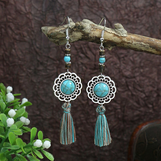 Turquoise Tassel Flower Bohemian Dangle Earrings Fashion Party Girls Pendant