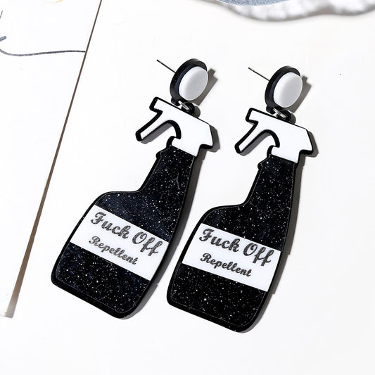 Black Glitter Spray Bottle Drop Earrings Hip Hop Art Women Party Jewelry Ear