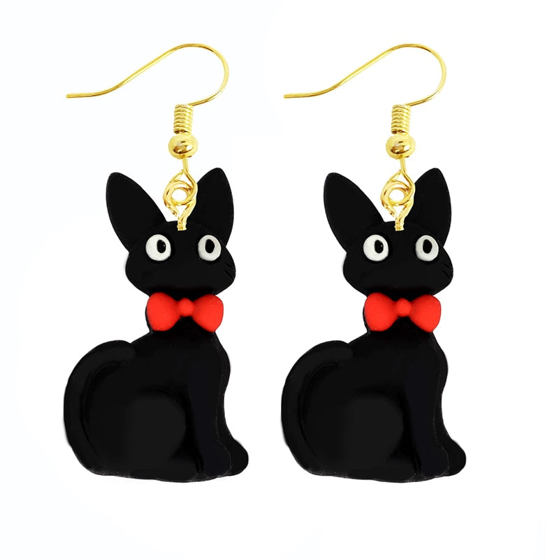 Black Cat with Long Ears Dangle Earrings Women Gifts Earring Cute Girls Eardrop