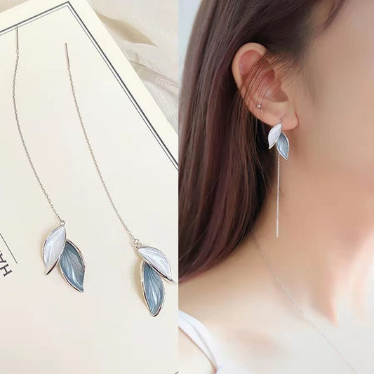 Blue Leaf Stud Earrings Fashion Elegant Women Creativity Earrings