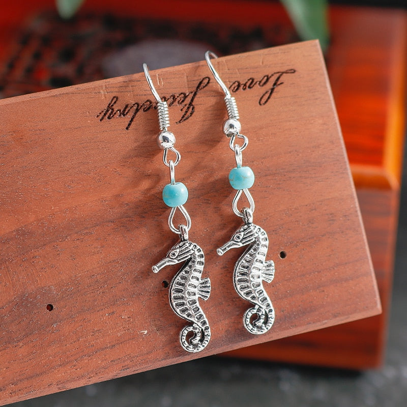 Seahorse Turquoise Detail Dangle Drop Earrings Women Gifts Earring Cute Girls