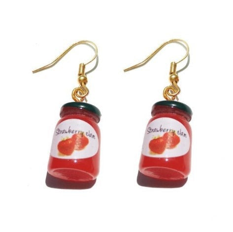 Strawberry Jam Jar Funny Design Dangle Drop Earrings Women Fashion Creative Art