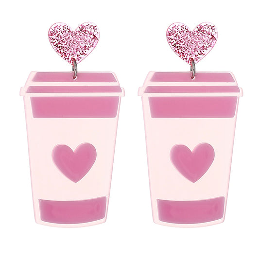 Pink Coffee Cup Acrylic Drop Earrings Women Travel Fashion Cartoon Earrings