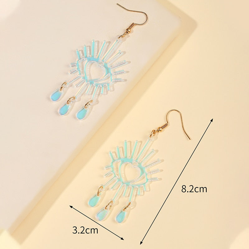 Holographic Eye Heart Drop Earrings Women Travel Fashion Cartoon Earrings