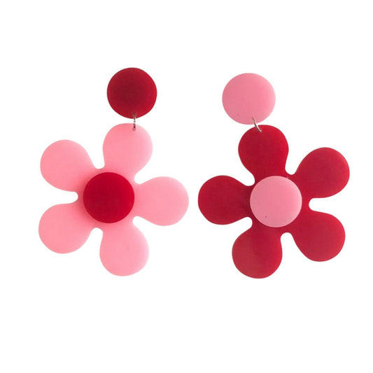 Red Pink Cartoon Flower Drop Earrings Women Travel Fashion Cartoon Earrings