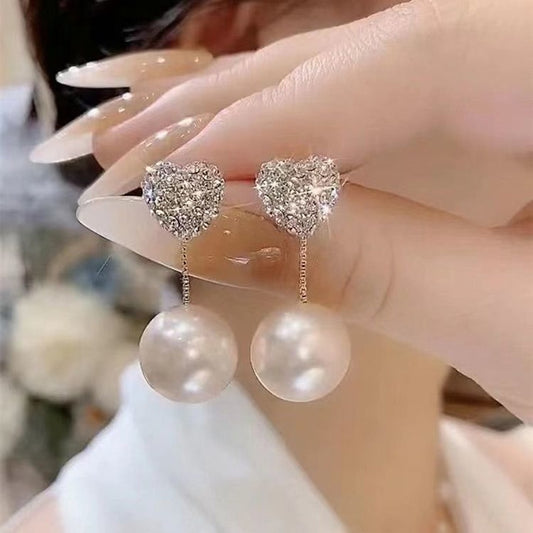 Pearl and Heart Drop Earrings Women Party Wedding Jewelry Dangle Gifts Earrings