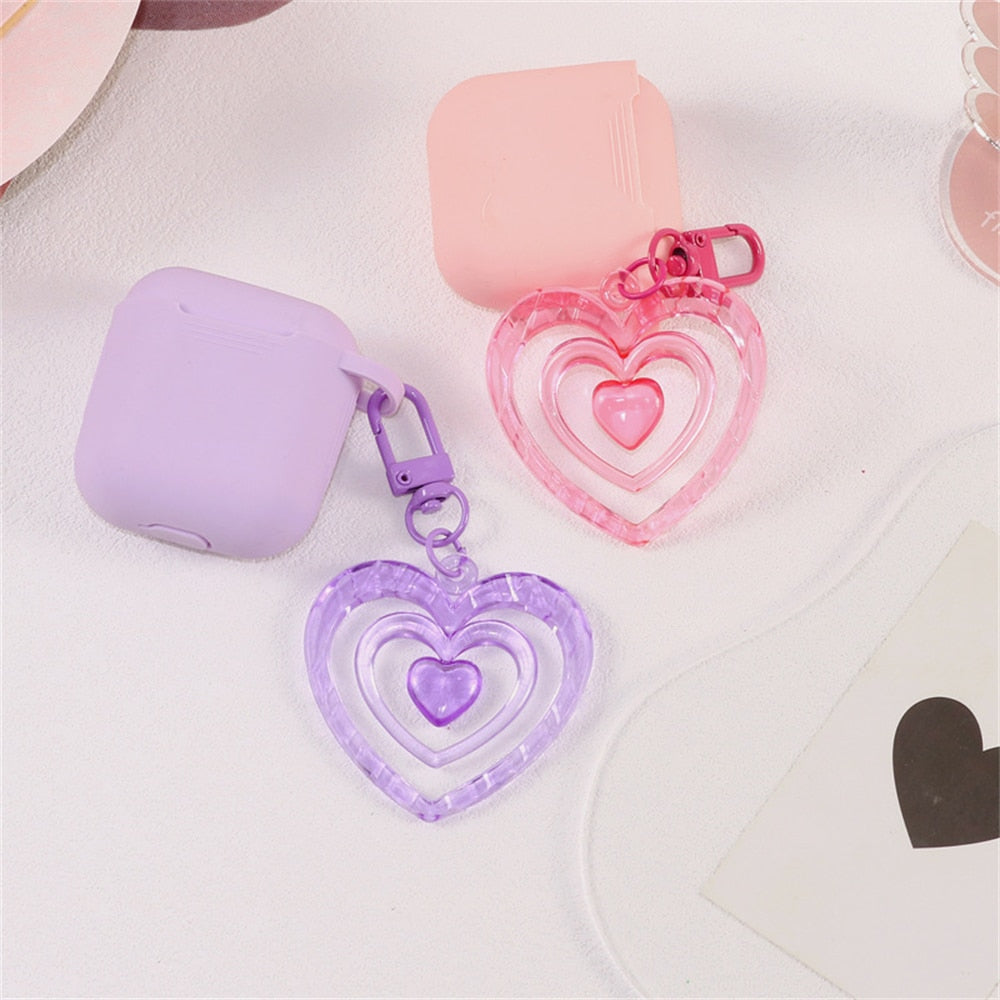 6 Colors Hollow Heart Acrylic Keychain Cute Earphone Case Pendant For Girls