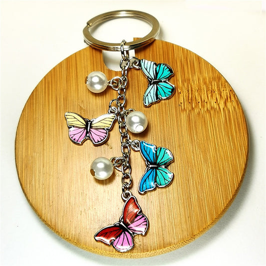 Colorful Enamel Butterflies Pearls Keychain Color Dripping Butterfly Insects