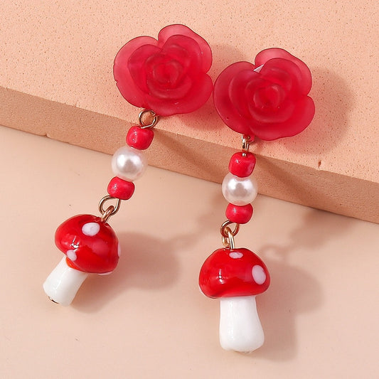 Red Mushroom Flower Drop Earrings Women Creativity Jewelry Cute Earring Girls