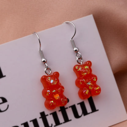 Red Holographic Cute Bear Drop Earrings Women Creativity Jewelry Cute Earring