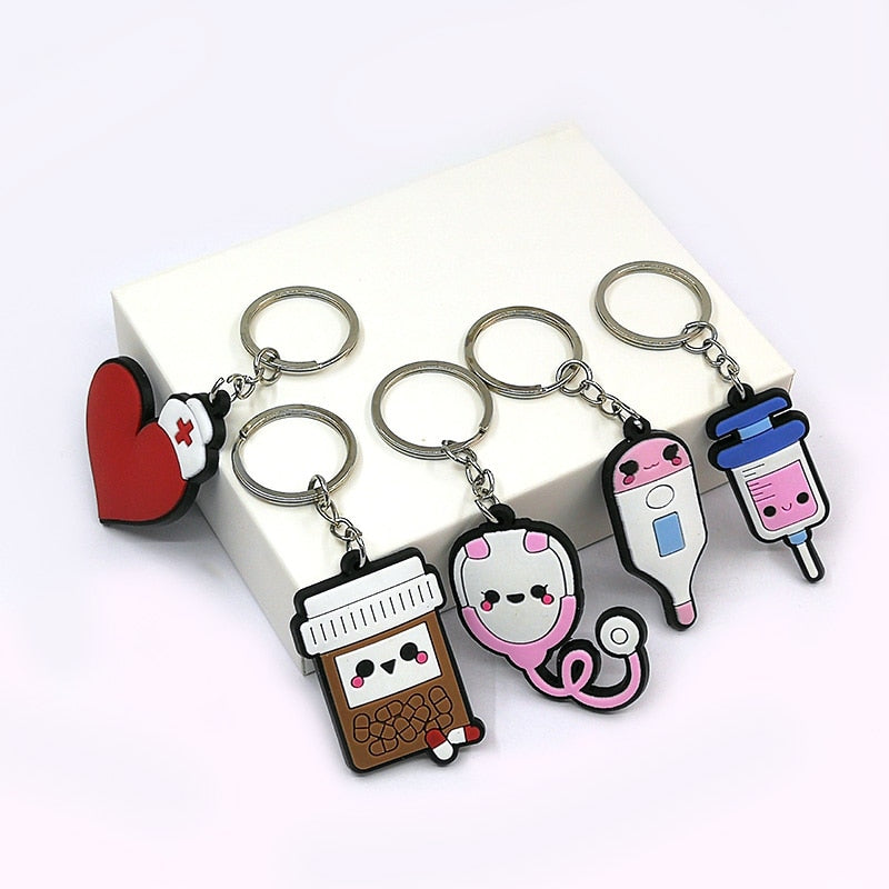 13 Styles PVC Cute Medicine Key Chain Lovely Gift for Medical Worker Key Ring