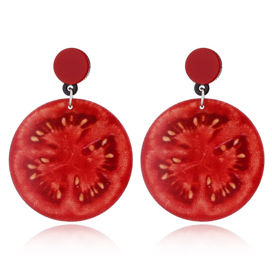 Tomato Acrylic Drop Earrings Women Travel Fashion Cartoon Earrings Creative