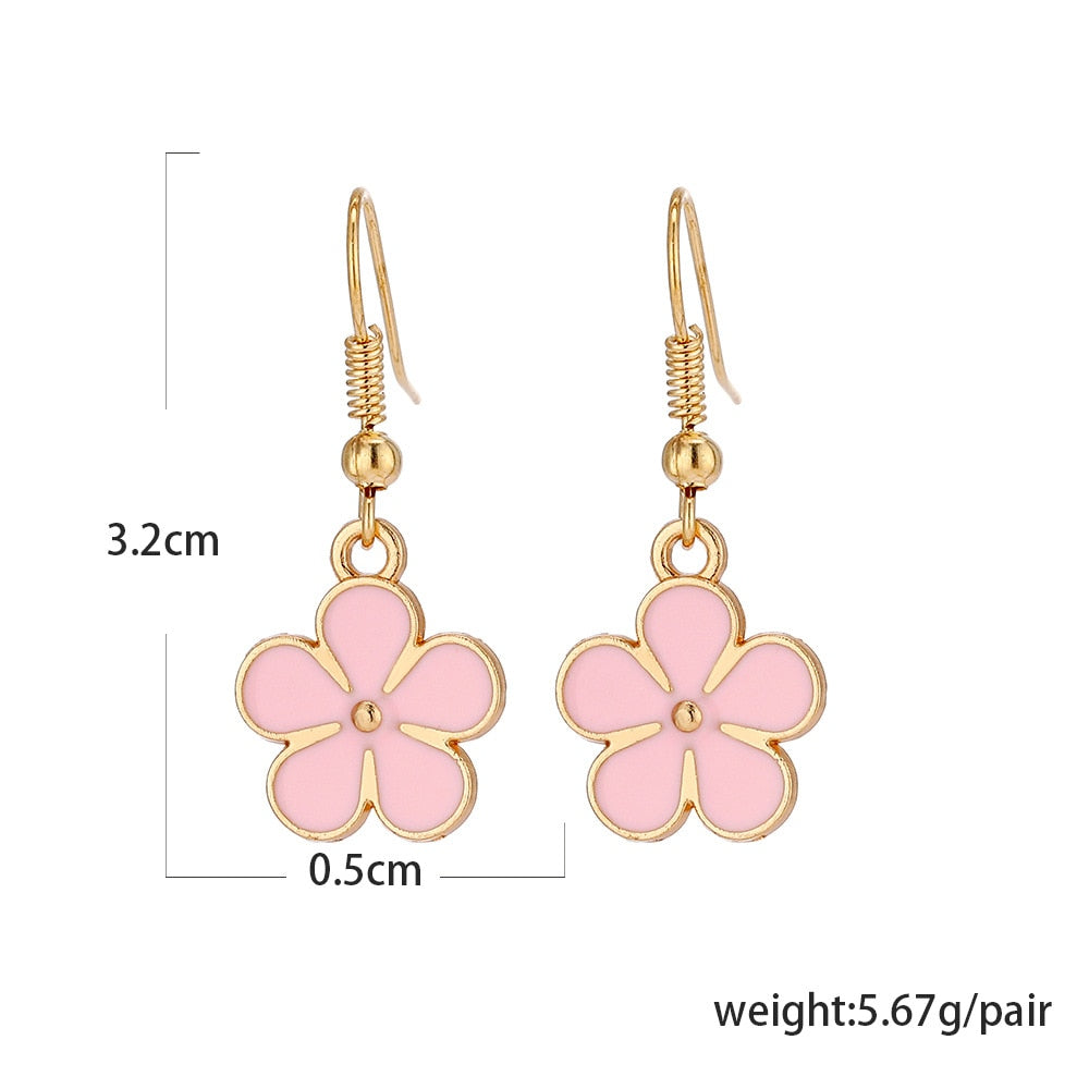 Pink Flower Leaf Drop Earrings Cartoon Ear Pendants Accessories Women Jewelry