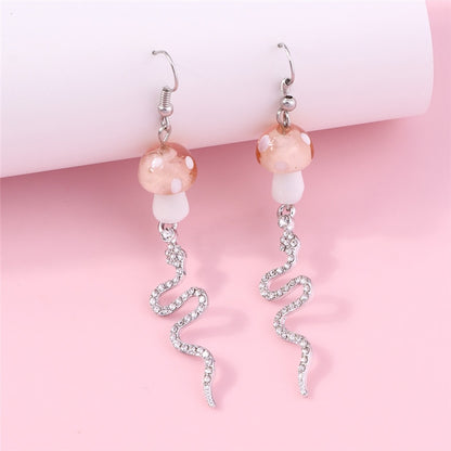 Mushroom and Snake Drop Earrings Women Creativity Jewelry Cute Earring Girls