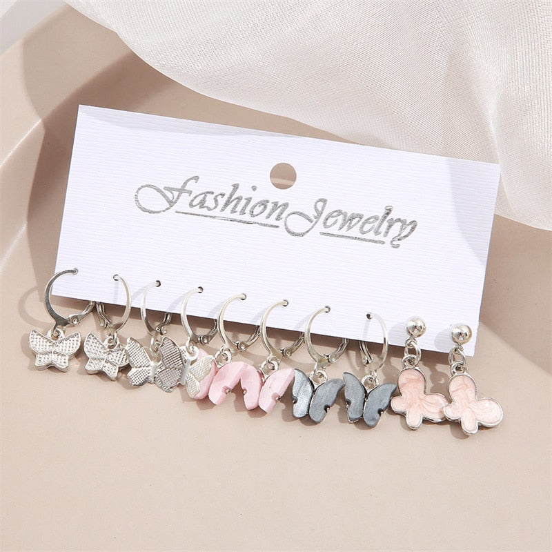 13 Styles 5-6 Pairs Set Heart Butterfly Dangle Earrings for Girls Women Birthday