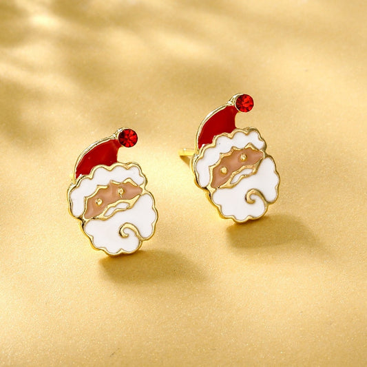 Santa Claus Christmas Stud Earrings Cute Women Mini Zircon Ear Jewelry