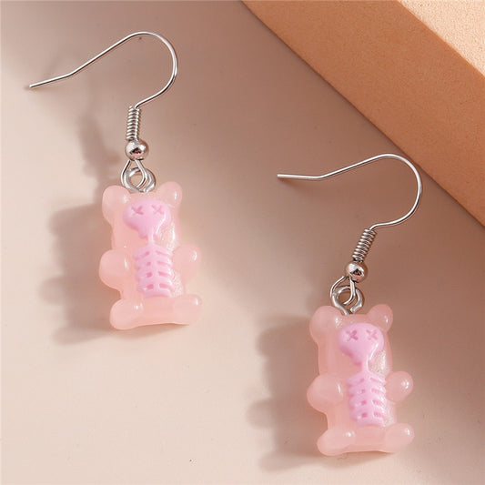 Spooky Pink Bear Drop Earrings Women Creativity Jewelry Cute Earring Girls Gift