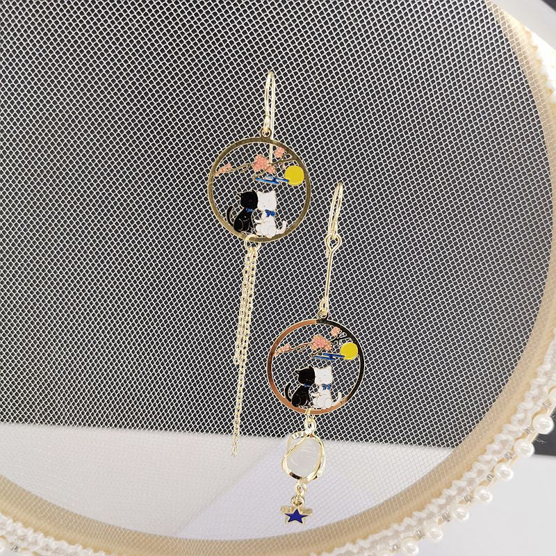 9 Styles Enamel Moon Stars Rabbit Asymmetrical Drop Earrings for Girls Women