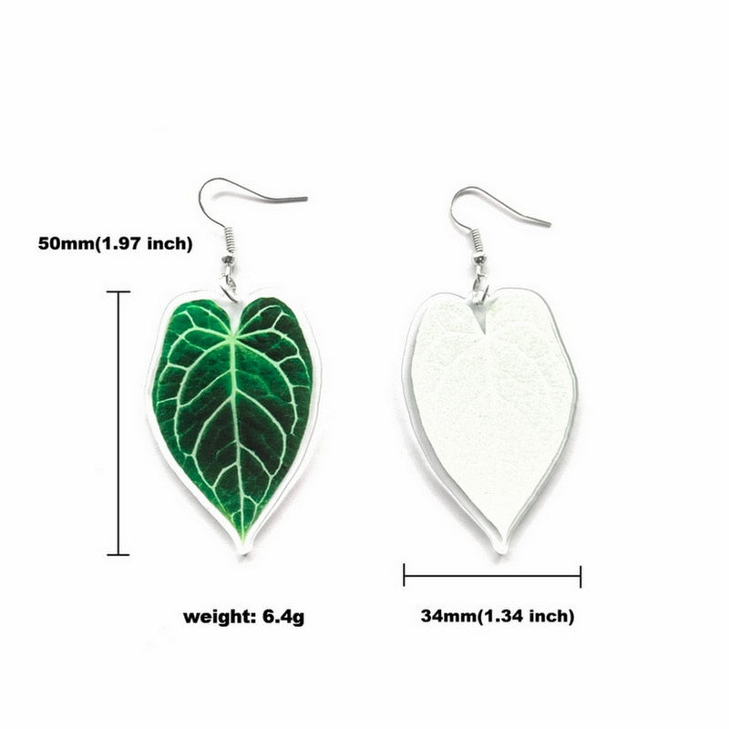 Acrylic Green Botanical Caladium Leaves Drop Earrings Fashion Women Summer Party