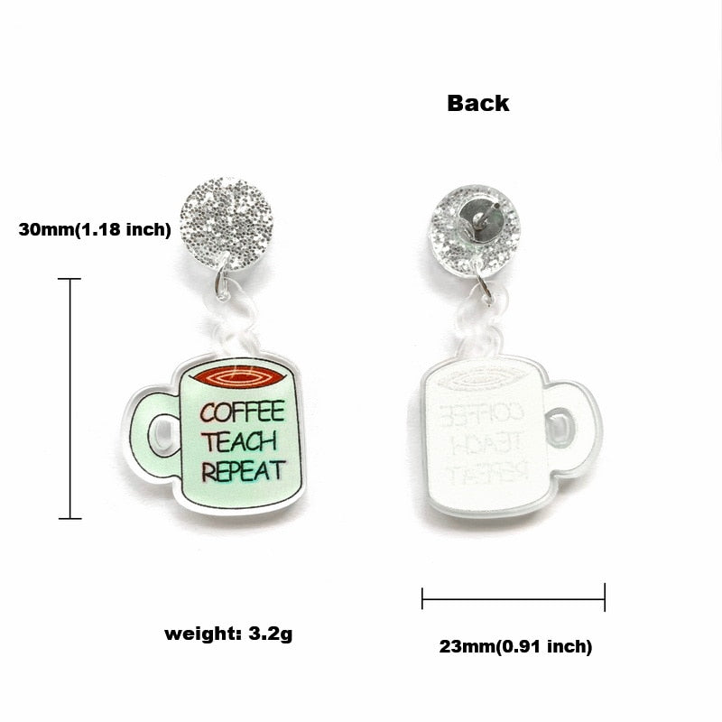 Coffee Teach Repeat Coffee Mug Drop Dangle Earrings Trendy Women Fashion