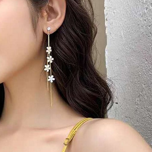 White Flowers Tassel Drop Earrings Women Modern Wedding Jewelry Dangle Gifts