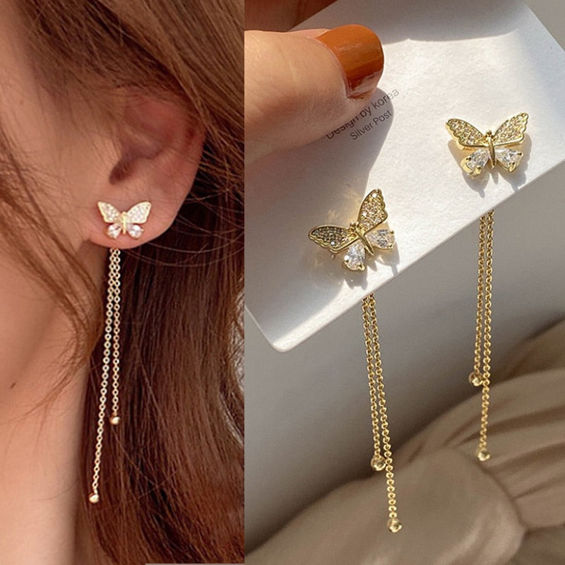 1Pair Long Butterfly Tassel Earrings for Girls Women Birthday Gift Lovely