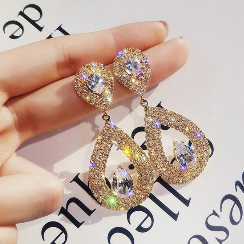 1Pair Large Rhinestone Teardrop Dangle Earrings for Girls Women Birthday Gift