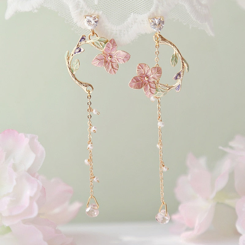 Pink Bloom Drop Earrings Women Modern Wedding Jewelry Dangle Gifts Earrings