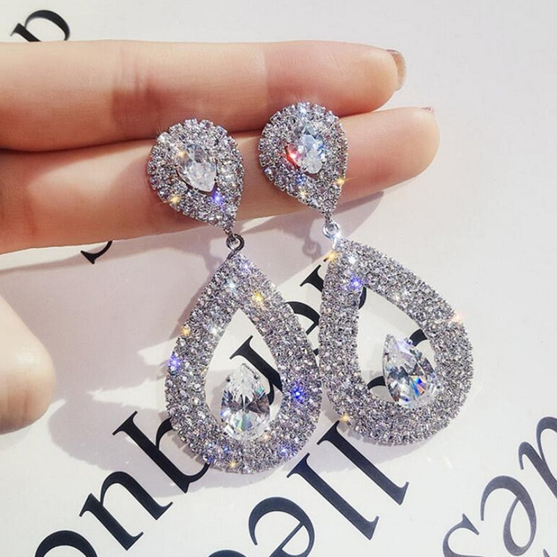 1Pair Large Rhinestone Teardrop Dangle Earrings for Girls Women Birthday Gift