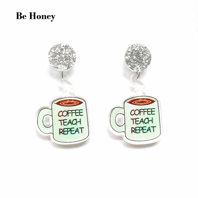 Coffee Teach Repeat Coffee Mug Drop Dangle Earrings Trendy Women Fashion