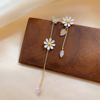 Mismatched Daisy Flower Drop Earrings Women Modern Wedding Jewelry Dangle Gifts