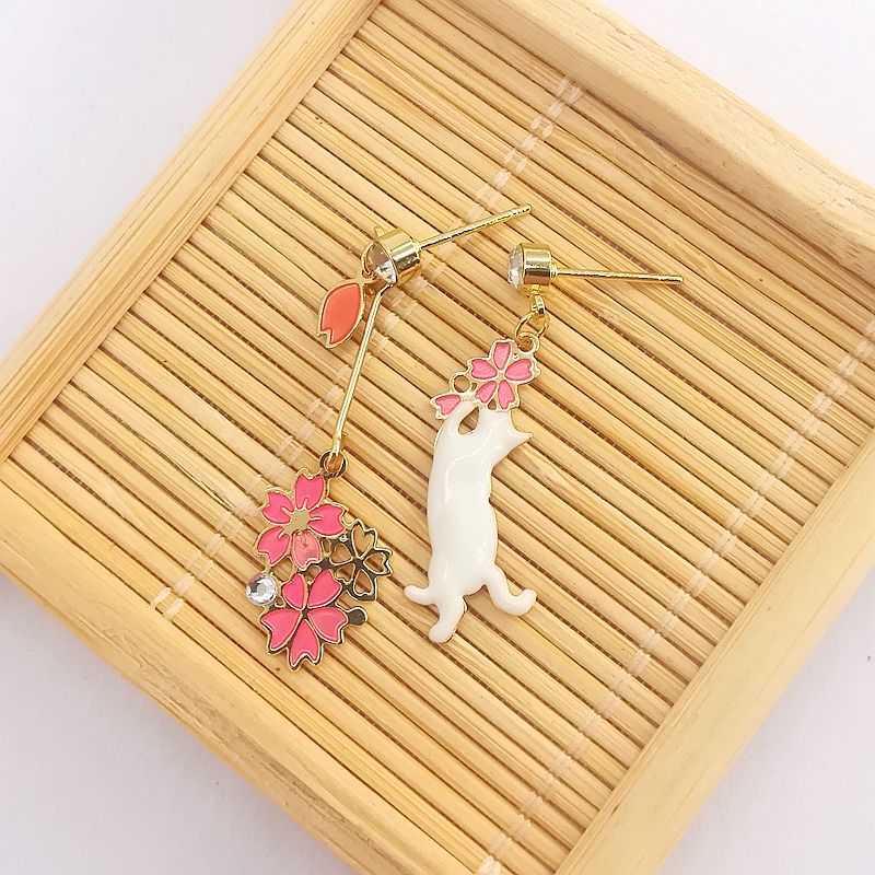 9 Styles Enamel Moon Stars Rabbit Asymmetrical Drop Earrings for Girls Women