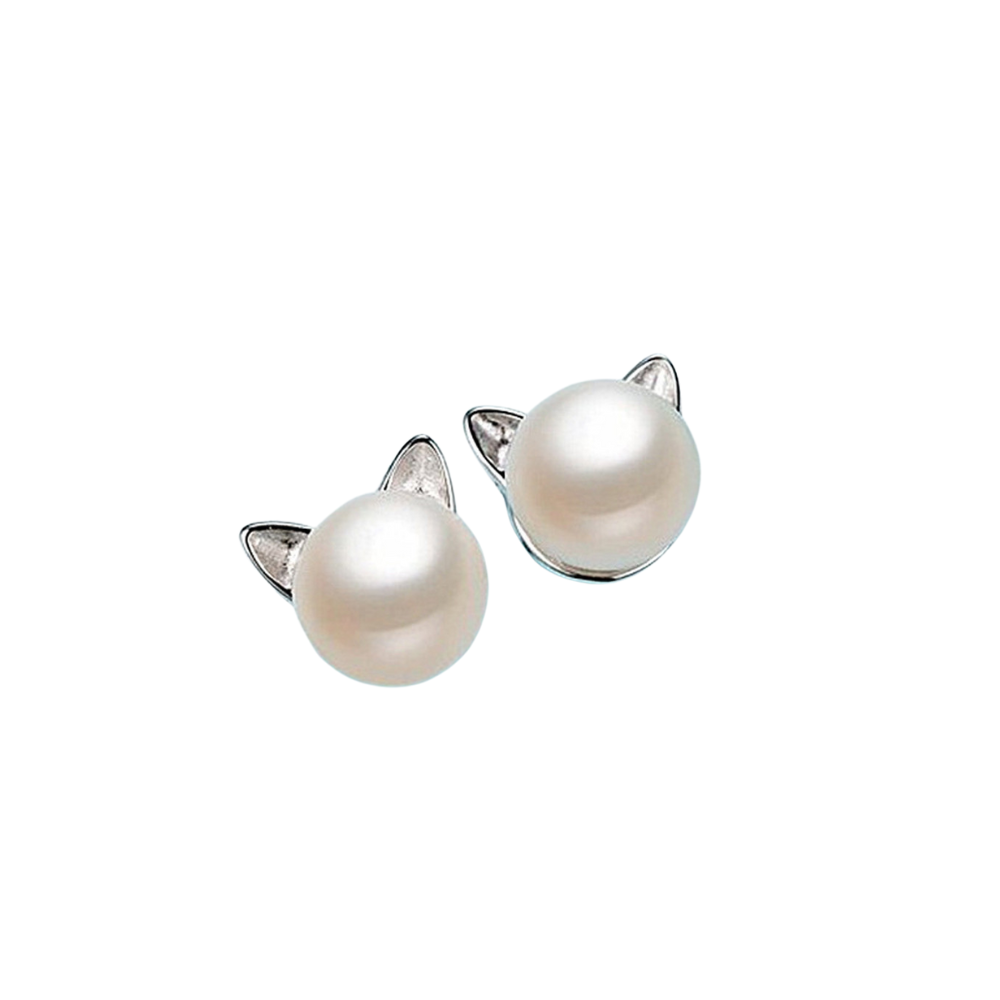 Cute Cat Pearl Stud Earrings Women Fashion Jewelry Girl Accessory Modern Studs Earring