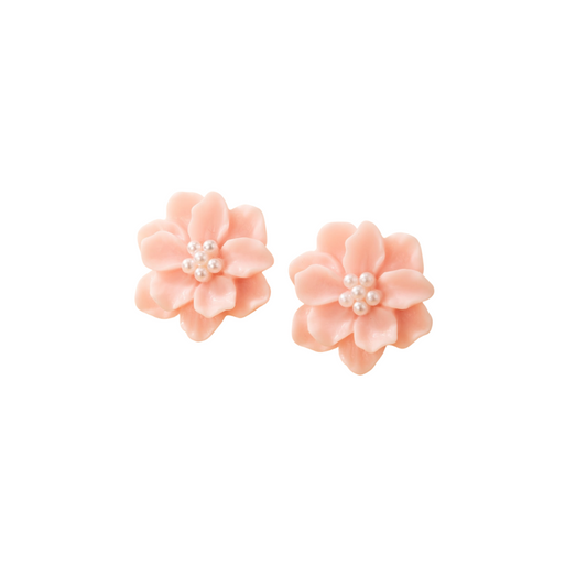 1pair Faux Pearl Decor Flower Shaped Stud Earrings for Women Girls Ear Studs