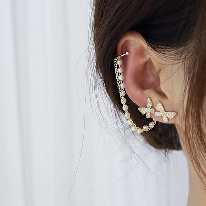 Butterfly Faux Pearl Tassel Dangling Drop Earrings Women Girls Gifts Jewelry