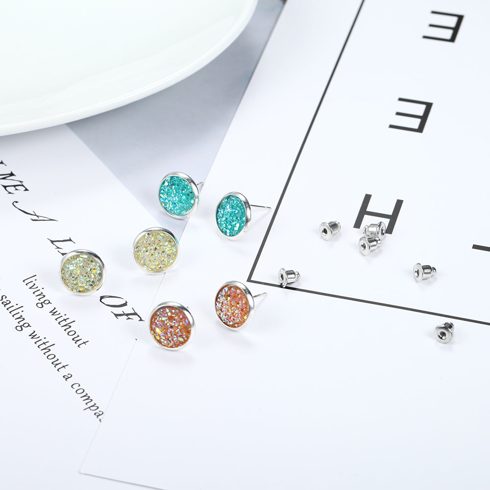 6pairs Glitter Sparkle Stud Earrings Women Jewelry Mom Gift Everyday Wear