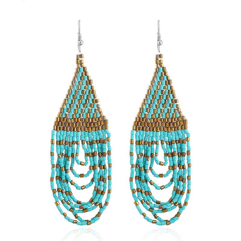 Bohemian Retro Tassel Earrings Ethnic Style Rice Beads Decoration