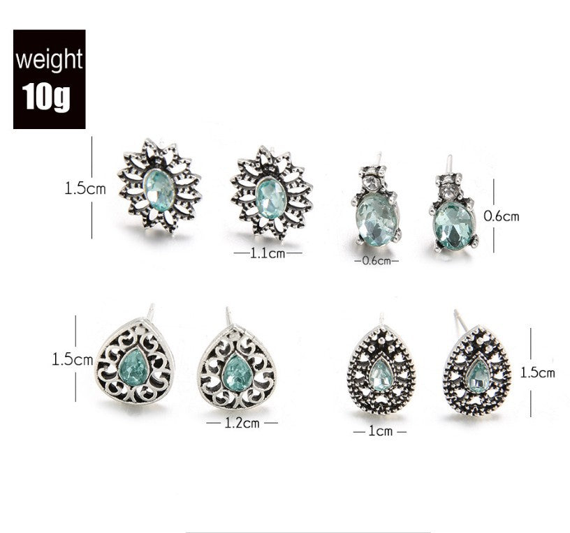 4 Pairs Aqua Jewelry Stud Earrings Modern Fashion Women Earrings Piercing Studs