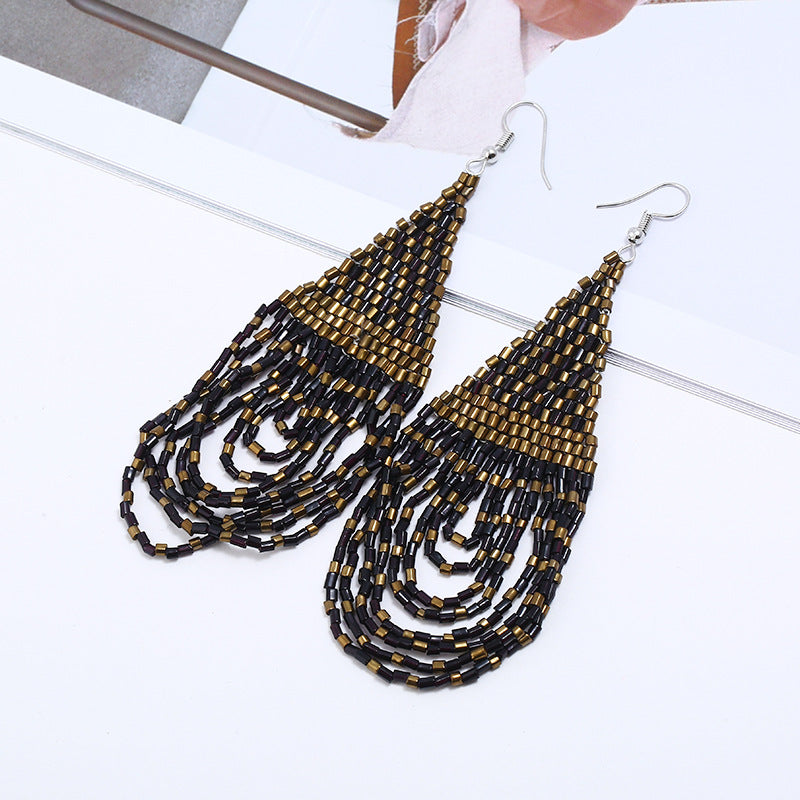 Bohemian Retro Tassel Earrings Ethnic Style Rice Beads Decoration