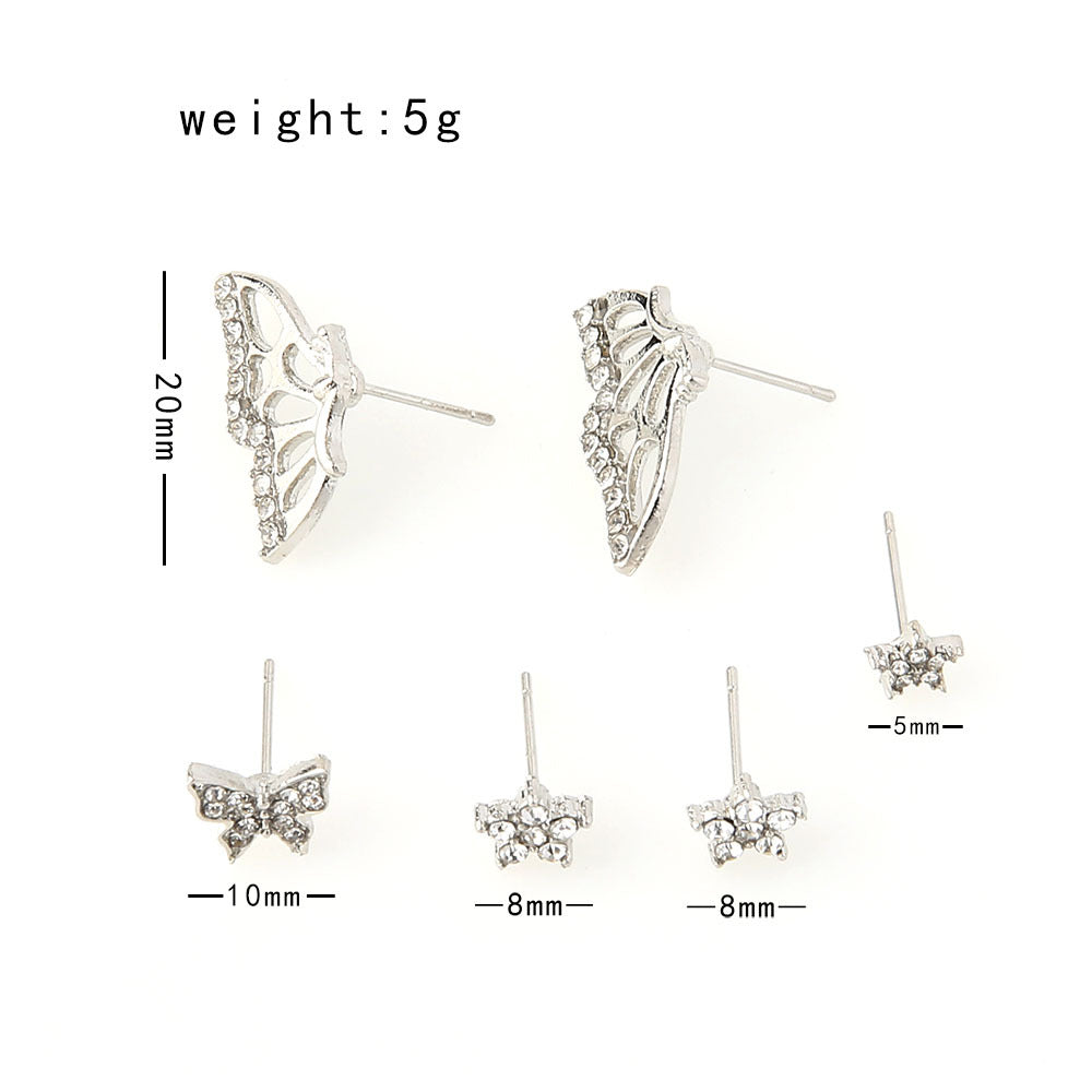 6pcs Set Butterfly Wings Flowers Stud Earrings Women Jewelry Mom Gift Everyday