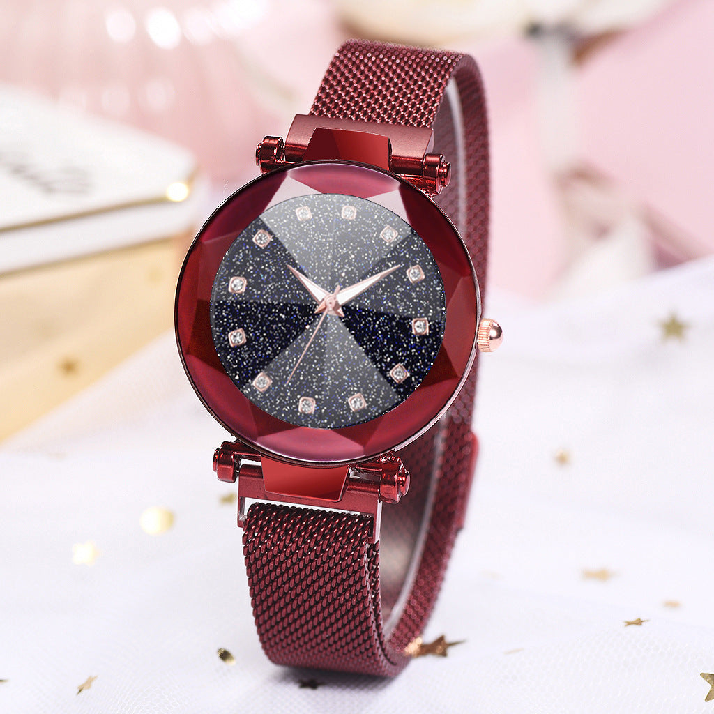 Women's Watch Square Diamond Rhinestone Starry Sky Face Ladies Casual Fashion Watch Set Bracelet Watch