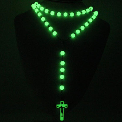 Acrylic Glow-in-the-dark Rosary Cross Necklace Christian