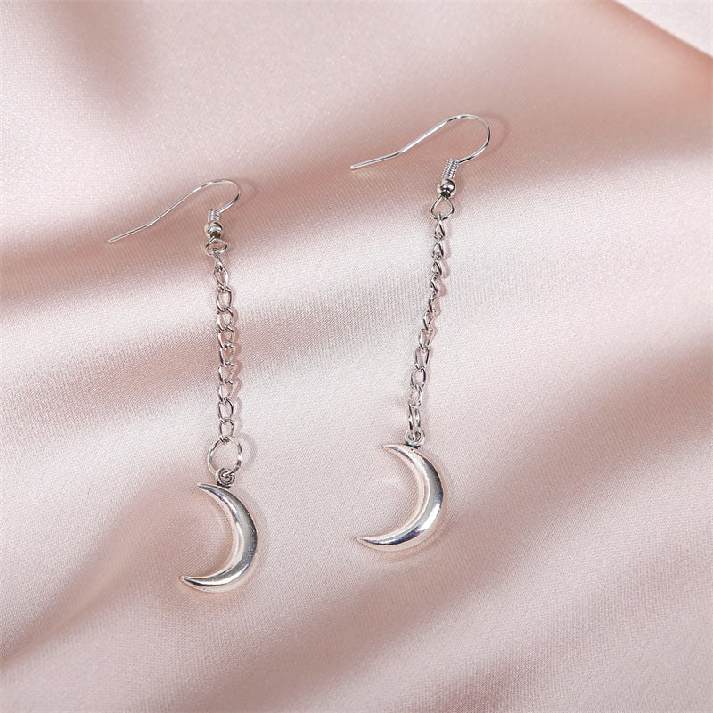 Chain Moon Ear Drop Earrings Dangle Women Fashion Jewelry Gift for Her