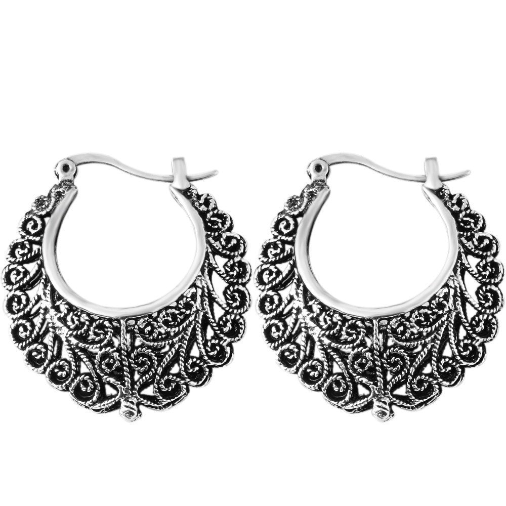 Ancient Silver-colored Hoop Earrings Women Fashion Jewelry Jewellery