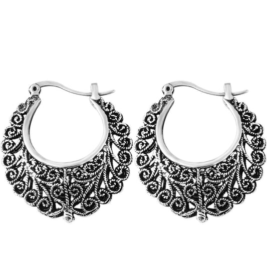 Ancient Silver-colored Hoop Earrings Women Fashion Jewelry Jewellery