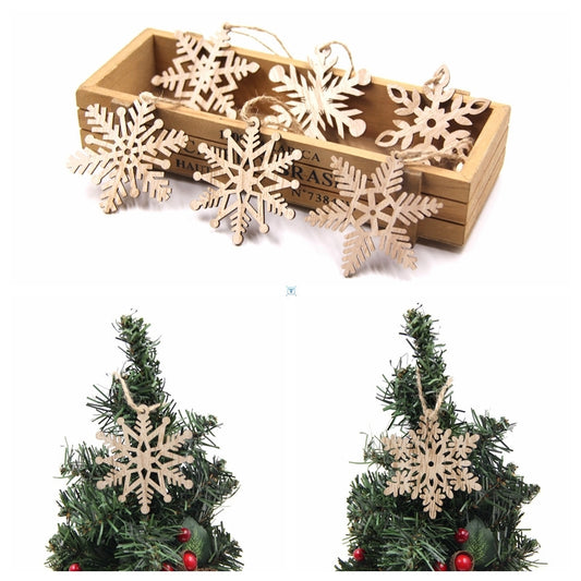 12PCS Box Multi Christmas Snowflakes Wooden Pendants Ornamen