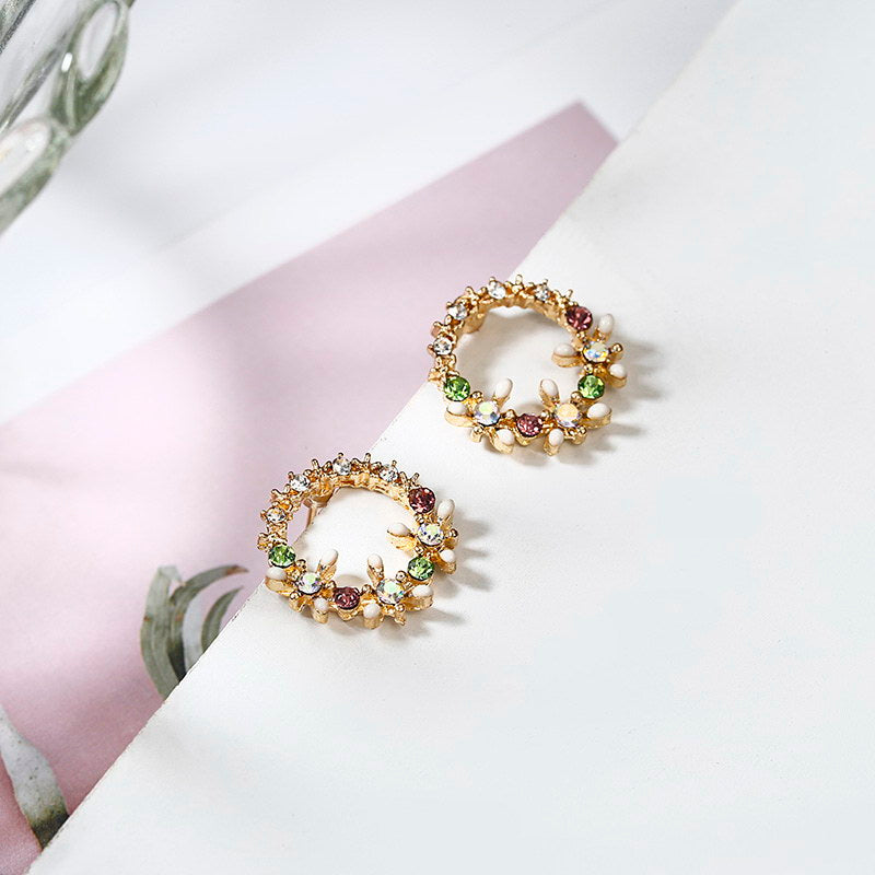 Flower Vine Wreath Stud Earrings Women Jewelry Mom Gift Everyday Wear Earrings