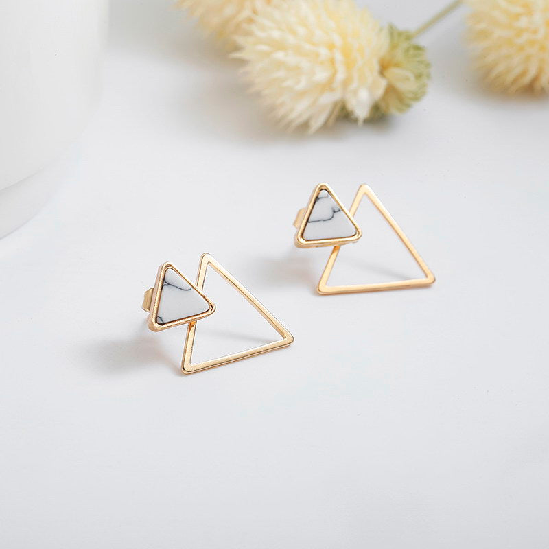 Marbled Design Triangle Ear Drop Earrings Dangle Women Fashion Jewelry Gift for