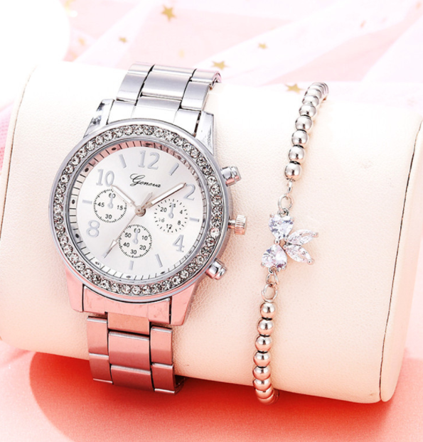 Diamond bracelet watch stainless steel belt watch Geneva alloy watch